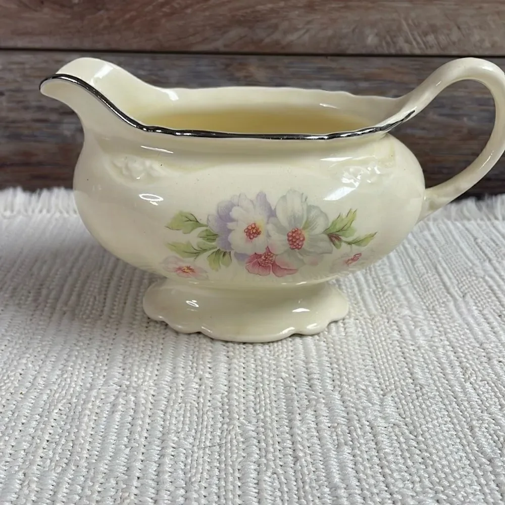 Creamer China Pitcher Fluffy Rose 1 (Platinum Trim) by HOMER LAUGHLIN